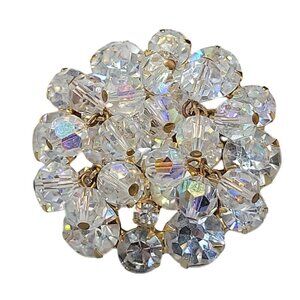Juliana Brooch DE AB Rhinestone Dangling Beads Pin Gold Tone Setting